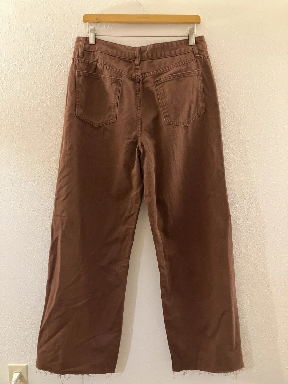 SHEIN Wide-Leg Mid-Rise Denim Jeans Raw Hem Coffee Brown Stretch Size 8/10
